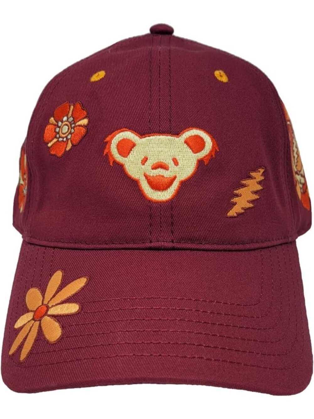 Vintage Maroon Floral Embroidered Dad Hat | Retro Unisex Adjustable Cap
